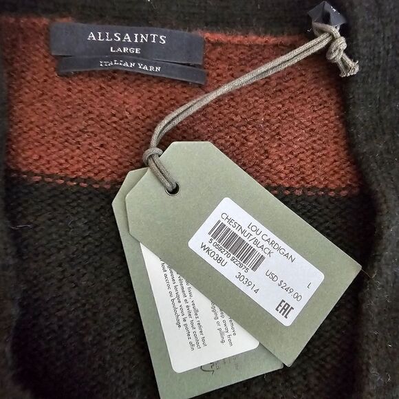 New! AllSaints Lou Stripe Wool Italian Brushed Knit Cardigan Oversized Sweater - Picture 12 of 14